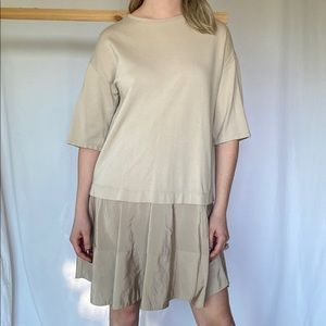 Tan T-Shirt Dress with Nylon skirting at bottom